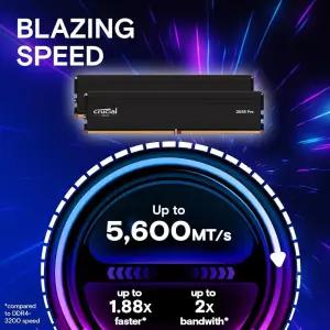[정품] Crucial Pro RAM 32GB (2x16GB) DDR5 5600MTs (또는 5200MTs 또는 4800MTs) 데스크탑 메모리 (CP2K1