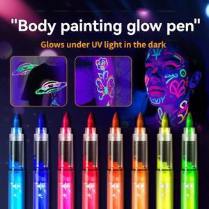 8색/세트 네온 UV 형광 아크릴 페인트 펜 마커 어둠 속 빛나 밝은 DIY 미술 용품