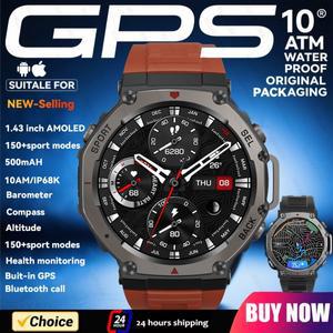 Amazfit t rex 3 GPS 스마트 시계 5 ATM 방수 내장 듀얼 밴드 GNSS 나침반 군사 스포츠 Smartwatch Men 202