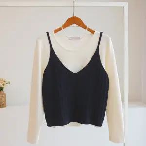 [잇수다] 알노마 모달 스판 라운드 니트 + 꽈배기 뷔스티에 세트