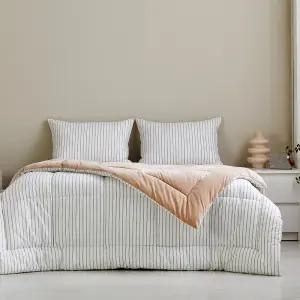 [모던하우스] 퓨어코튼 60수 고밀도면 극세사 차렵이불 싱글 아이보리 스트라이프
