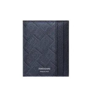 [명품] 페라가모 간치니 모노그램 패턴 페블래더 더블 카드지갑 블랙66 1586 0