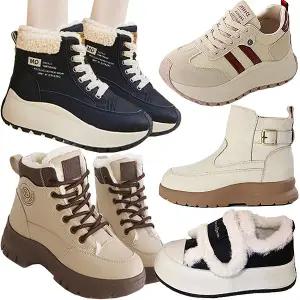 겨울 털 여성 운동화 스니커즈 런닝화 방한 퍼 패션 운동화 슬립온 소가죽 조깅화 헬스화 워킹화 키높이 통굽 하이탑