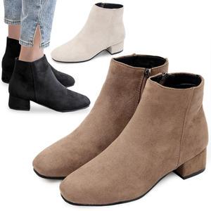 스웨이드 여성 지퍼 앵클부츠 로우힐 테코8823