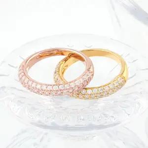 14K GP 모던 브라이트 큐빅 파베셋팅 데일리 링 패션 반지