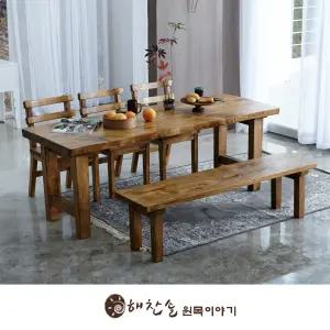 해찬솔 통원목 에코 6인용식탁 세트B 1800_w700_tr/의자포함/통원목다리/원목식