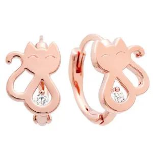 14K 골드필드 핀 이어링 스마일캣 고양이 큐빅 원터치 링 귀걸이