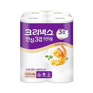 크리넥스 안심3겹 키친타올 140매 4롤 주방티슈 키친타월 휴지
