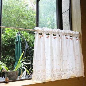 [러빙랩] 핑크체리 주방 창문 자수 바란스 커튼 150x58cm