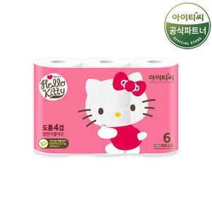 헬로키티 도톰 4겹 6롤 화장지 (25M 6롤X1팩) 총 6롤
