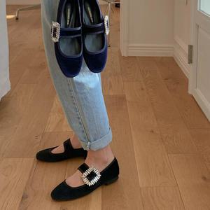 보석 큐빅 로저 플랫슈즈 #벨벳 메리제인 단화 797