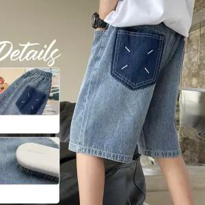 배색워싱5부데님팬츠 남아 청반바지 통팬츠 초등고학년 데님통반바지 여아 여름팬츠