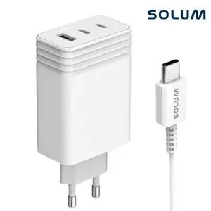 솔루엠 65W 3포트 멀티 초고속충전기 노트북 PD PPS GaN 어댑터 C타입 케이블 포함