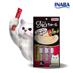 이나바 챠오츄르 참치+혼마구로 14g x4p 고양이습식 간식 츄루 녹차추출물