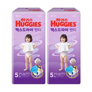 하기스 2024 맥스드라이 팬티 5단계 여아, 44매, 2팩, 1개 (88매)
