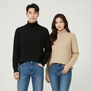 엘마운틴 부드러운 오버핏 니트 라운드 반폴라 목폴라 터틀넥 남자 스판 오버핏 비스코스 긴팔 니트티 스웨터