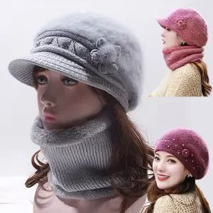 여성 겨울 모자 넥워머 세트 엄마 어머니 할머니 선물 중년 여자 미시 젊줌마 방한모 털 니트 챙모자 목도리