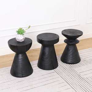 블랙 통원목 통나무 나무스툴 원형 목재 협탁 카페