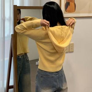 [옷자락]여자 니트상의 투웨이집업 골지 후드 노랑색 가디건