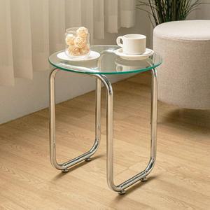 미니 강화유리 메탈 원형 사이드테이블
