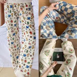 따뜻한 극세사 수면바지 캐릭터 파자마 파티 겨울 잠옷 남녀공용 커플 홈웨어 기모 실내복