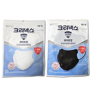 유한킴벌리 크리넥스 안심케어 KF94 라이트핏 마스크 1매입/백색. 검정 새부리형