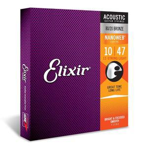 Elixir Strings 어쿠스틱 기타 스트링, 12줄, 라이트 나노웹 코팅