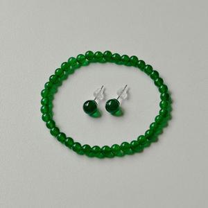 4mm 그린오닉스 원석 밴딩팔찌 925실버 그린오닉스 귀걸이