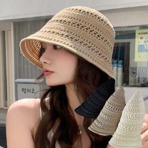 메쉬 라인 라탄 벙거지 봄 여름 버킷햇 여성 모자