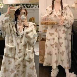 곰돌이 극세사 세일러 로브 가운 홈웨어 HH-S11 곰돌이잠옷 극세사로브 극세사가운 수면가운 로브홈웨어