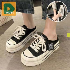 운동화블로퍼 신발 스니커즈 여성 블로퍼 블랙 캔버스 없는 뒤꿈치 마트 화이트 슬리퍼 뮬 샌들 슬립온