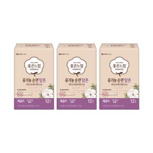 좋은느낌 유기농 순면 탐폰 레귤러, 12매, 3개