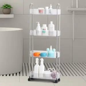 투명슬림트롤리 4단 이동식카트 수납함 이동 욕실수납 이동선반 이동수납장 바퀴트레이