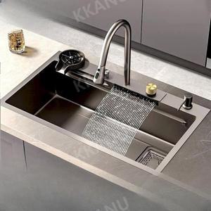 폭포수싱크볼 주방 야채세척 다기능싱크대 사각 비우꼭지 사각씽크볼 회색 싱크대 세척대