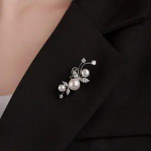 [시후주얼리] 천연양식진주 시뮬럿다이아 미니 꽃 브로치 CY034C