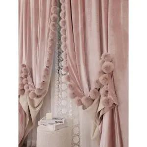 프렌치 럭셔리 핑크 벨벳 커튼 거실 침실용 스타일 빌라 유럽 맞춤 제인작