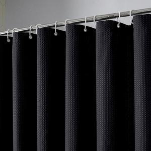 OVZME 블랙 샤워 커튼 세트, 와플 텍스처의 욕실용 헤비 듀티 패브릭 커튼, 럭셔리 호텔 무게 230GSM 목욕 12개의 플라스틱 후크, 세탁기 사용 가능, 72x72