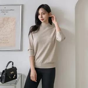 여성 펜던트 6부 7부 반폴라 니트 긴팔티 간절기 -WNT0144- 가을 겨울