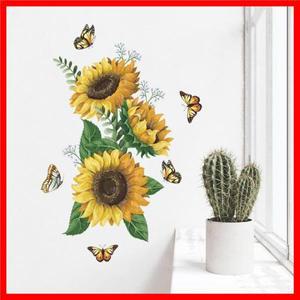 해바라기 식물 꽃 나비 벽 스티커 어린이 침실 베란다 홈 데칼 자체 접착 벽지 1 개 신제품