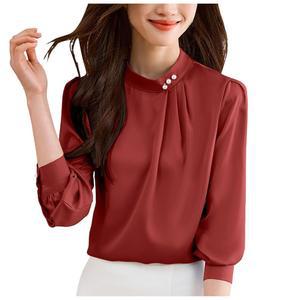 [Babsully] 블라우스 여성 탑 셔츠 서서 칼라 패션 펄풍 체형커버 입고 마른 긴팔 우아 멋쟁이 귀엽다 풀오버 탑스 통근 포멀 봄 여름 캐주얼 이쁜편 상의 비즈니스 데이트