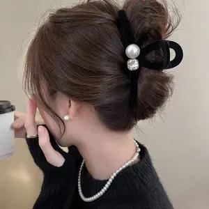 [콩심팥심]여자 클래식 러블리 진주 큐빅 골드 헤어 집게핀