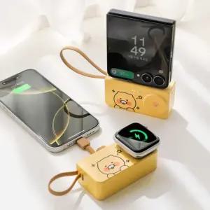 카카오프렌즈 춘식이 애플워치 도킹 보조배터리 5,000mAh C타입 카카오 보조밧데리 휴대용 충전기 귀여운 단체선물