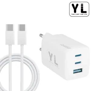 YL 2세대 미니 GaN 65W PD, PPS, QC4.0 3포트 멀티 USB-A, C타입 초고속 충전기 어댑터 + 60W 케이블