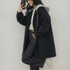 후드 배색 롱 야상 점퍼 누빔안감 루즈핏 여성 빅사이즈