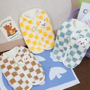 강아지 체크 조끼 뽀글이 패턴 플리스 강아지 보아 털 조끼 반려견 겨울 하네스 방한 외투 패딩