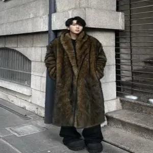 고고딜 남성 겨울 인조폭스퍼 롱코트 퍼 코트 모피 자켓