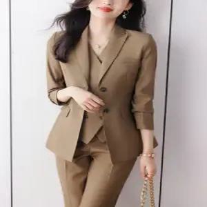 여성정장세트 카키색 정장팬츠 봄가을 긴팔 오피스룩 세트 힛템