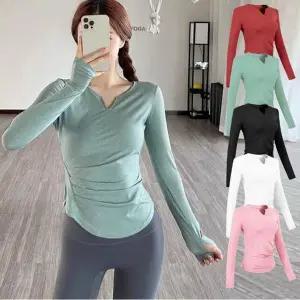 여성 운동복 핑거홀 트임넥 긴팔티 요가 필라테스 5색