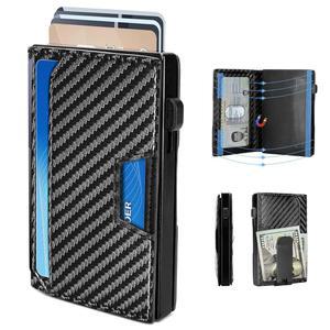 팝업 카드 홀더가 있는 남성용 슬림 월렛 9-13 카드, ID 창이 있는 이중폴드 미니멀리스트 스마트 월렛 RFID 차단 신용카드 홀더 및 신축성 있는 캐시 슬롯 컴팩트 메탈 알루미늄 카드 케이스