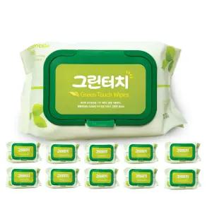 국산 그린터치 캡형 물티슈 대용량 100매 10팩 청결티슈 아기 가정용
